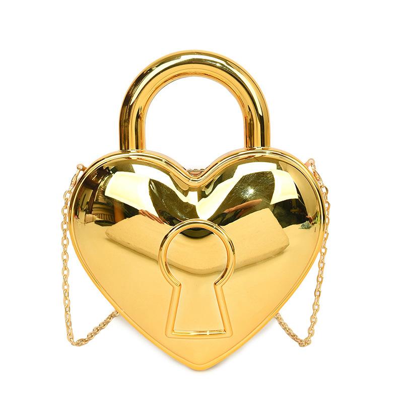 

Colorful Bright Acrylic Plastic Bag Lady Love Lock Shape Wedding Party Handbag Pink Gold Clutches Purse Women Top Handle Bags золотой