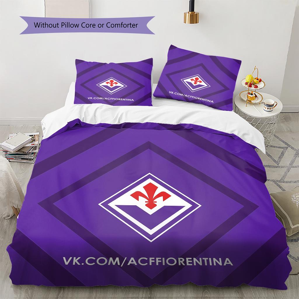 Fotbalový klub ACF Fiorentina Vzorované povlečení Sada prošívaných přikrývek Domácí dekorace Dárek (1 * povlak na peřinu + 2 * povlak na polštář bez jádra)