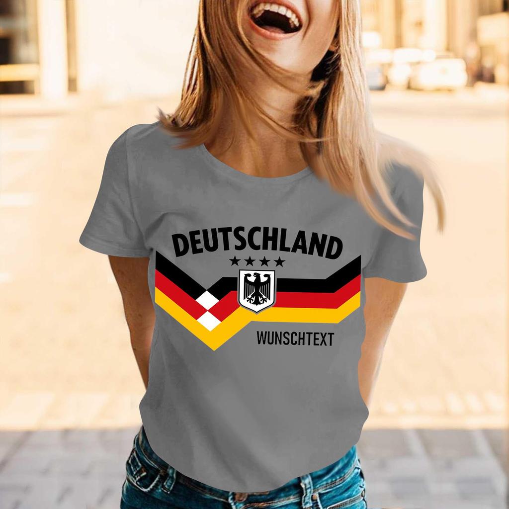 Women Casual Pullover T Shirt Short Sleeve Crew Neck Tee Top Letter Print Germany Supporter Design