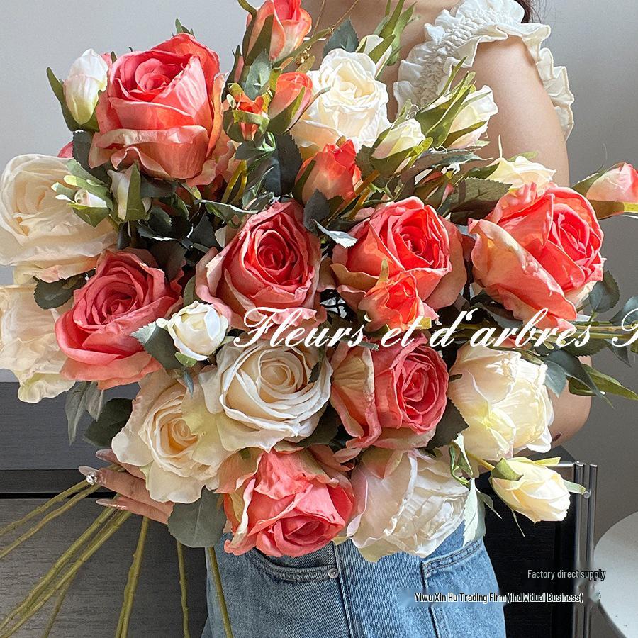 Liu Yifei Inspired Dried Flower Oil Painting - Artificial Rose Bouquet for Living Room or Dining Table Decor