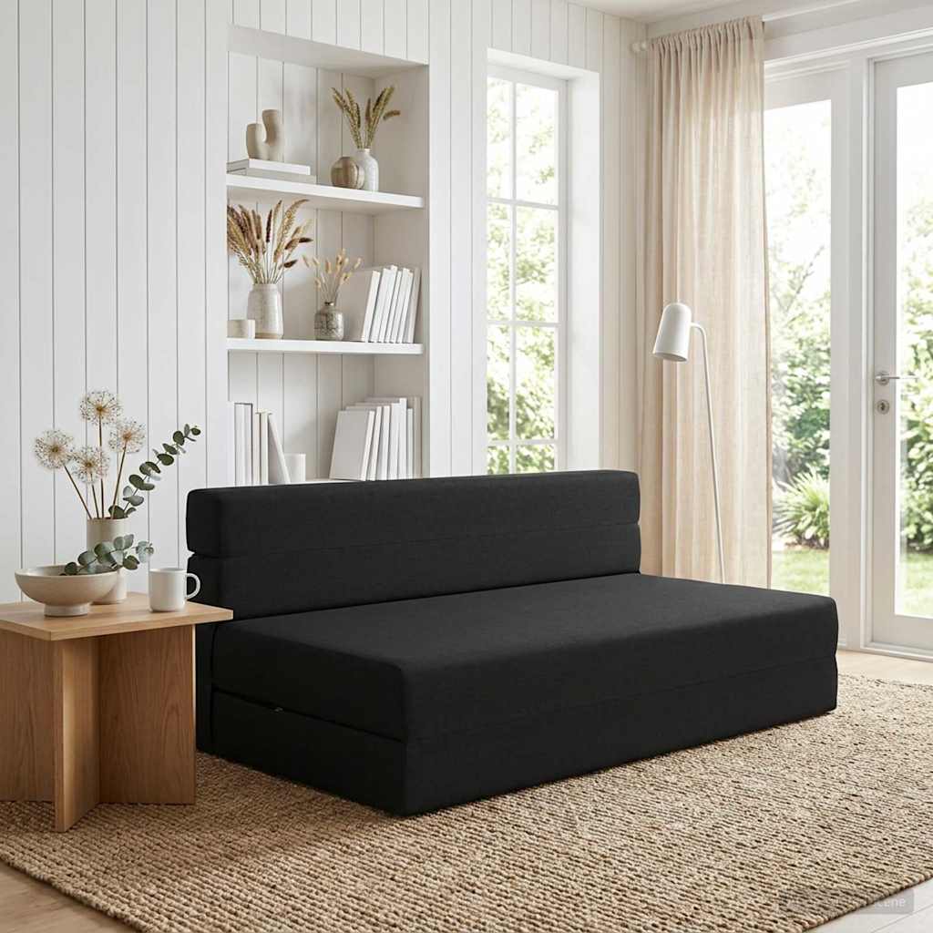Folding Sofa Bed Black 152 x 86.5 x 60 cm Fabric