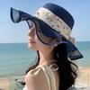 Pearl Wide Brim Sun Hat Bowknot Fisherman Sunshade Cap Vacation Lace Streamers Straw Hat  Summer