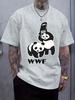 Round Neck Short-Sleeve T-shirt with Panda Logo Print