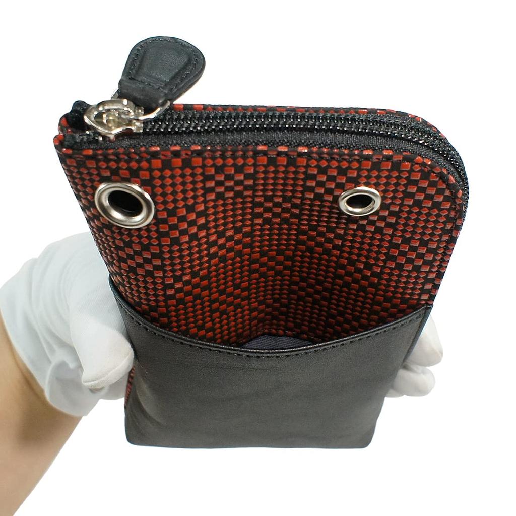 Indenya Inden Sacoche Smartphone Pochette Smartphone Case Deerskin Black X Red Lacquer Small Checkered Pattern Custom Color 5027-21-167