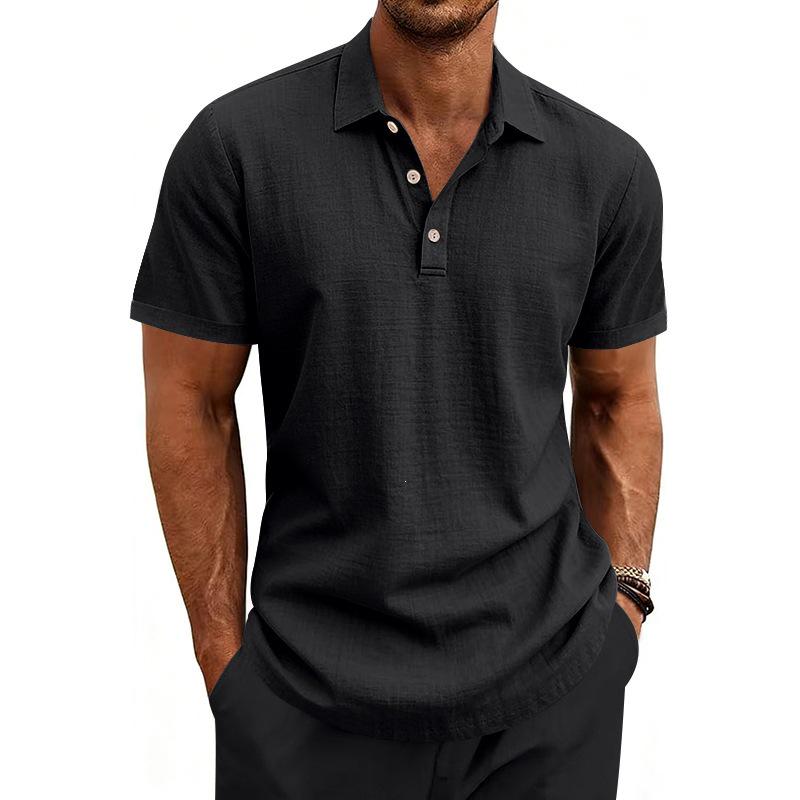 Europäisches & Amerikanisches Herren Leinen Revers Kurzarm Poloshirt - Klassischer Business Casual Stil, Mehrere Farben Verfügbar