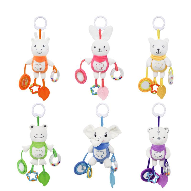 Soft Stuffed Animal Baby Rattles Hand Grip Shaker Toy with Crinkle Squeaky Sensory Features Travel Accessory for Toddlers