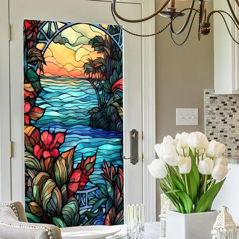 Europäischer Stil Fensterfolien Aufkleber Bunte Folie Vinyl für Glasfenster Buntglas Fensterfolie Haus und Badezimmer