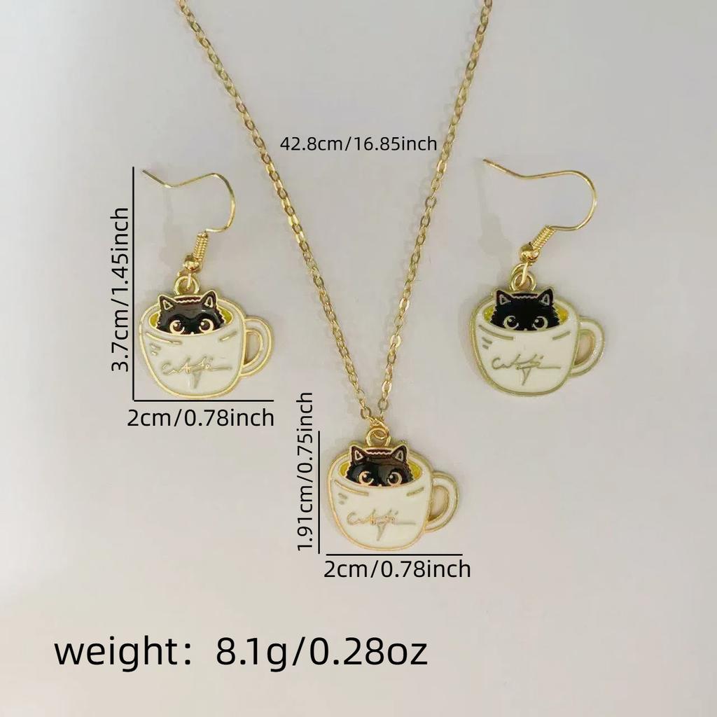 Korean version handmade small pendant teacup cat earrings, cute animal saucer cat alloy accessories stud earrings E8191