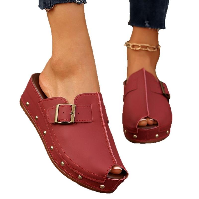 Dámské letní platformové sandály plus size s uzavřenou špičkou a designem s otevřenou špičkou, plážové pantofle