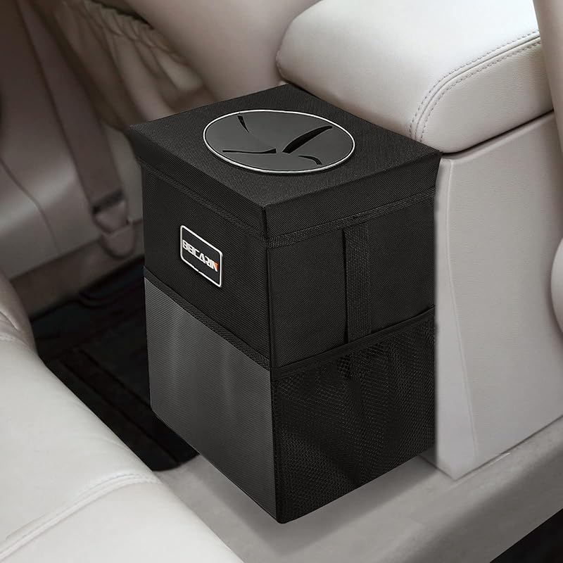 Car Trash Can With Lid - Trash Bag Hanging With Storage Pockets Leak-Proof SUV Organizer Collapsible And Portable Waterproof Truck Garbage Bin, 2.6