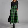 Women's Casual V-neck Long Sleeved Dress With Checkered Print, Waist Cinching Pocket, And Large Swing Dress