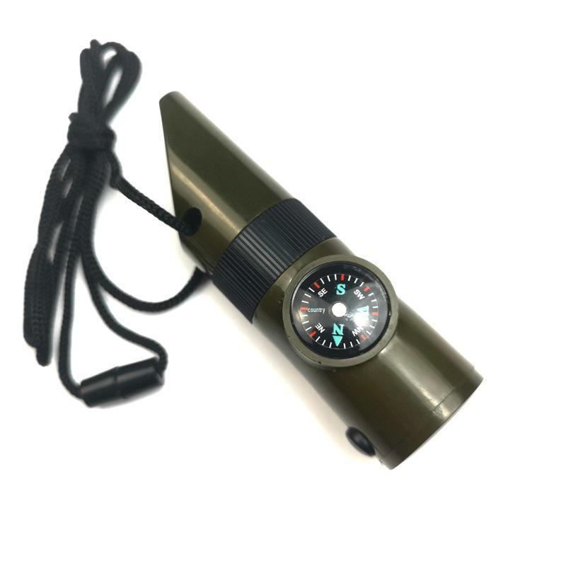 Multifunctional 7-in-1 Survival Whistle with LED, Thermometer, and Compass