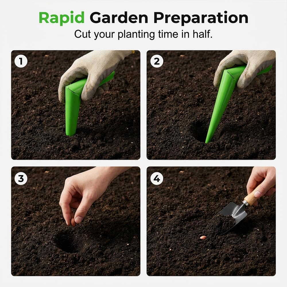 Planting hole digger, stainless steel handheld bulb planting tool, handheld garden seed digger with handle