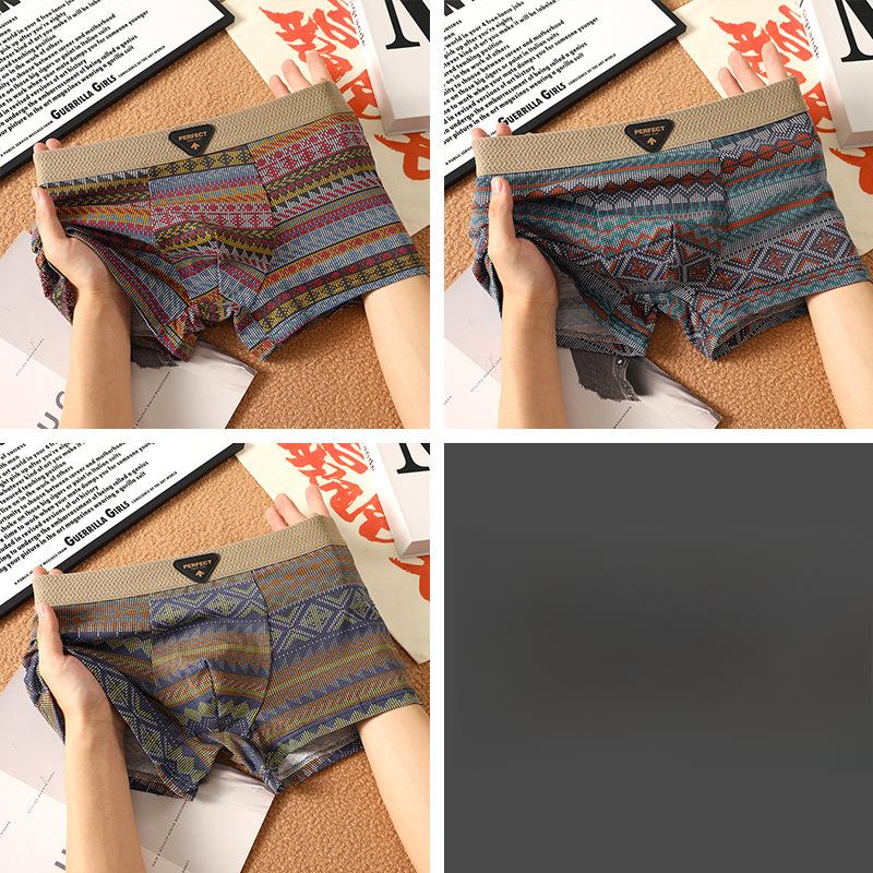 3pcs Summer Trend Breathable Men's Underwear Ethnic Retro Flat Underwear Men's Mid Waist Four Corner Shorts Boxer Brief