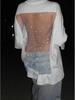 2025 Women's Solid Color Backless Mesh Top with Mid-Sleeves