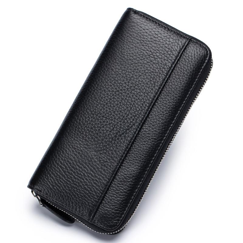 

Органайзер из коровьей кожи, Женский кошелек с длинной молнией, Клатч большой вместимости из натуральной кожи чёрный