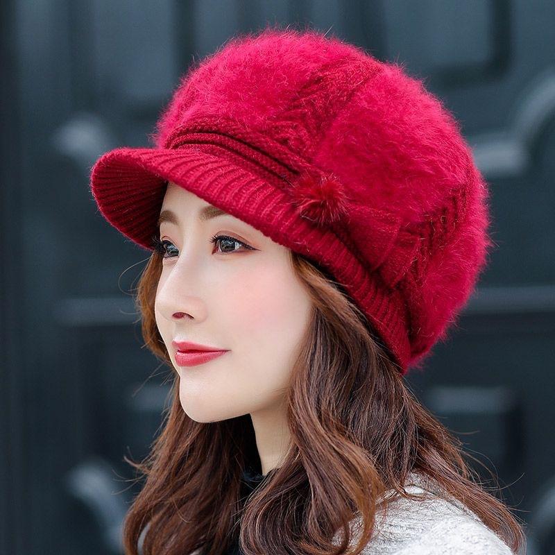 Hat Women's Anti Cold Autumn Winter Fashionable Warm Ear Protection Yarn Hat Duck Tongue Hat with Thick Velvet Women's Knitted Hat
