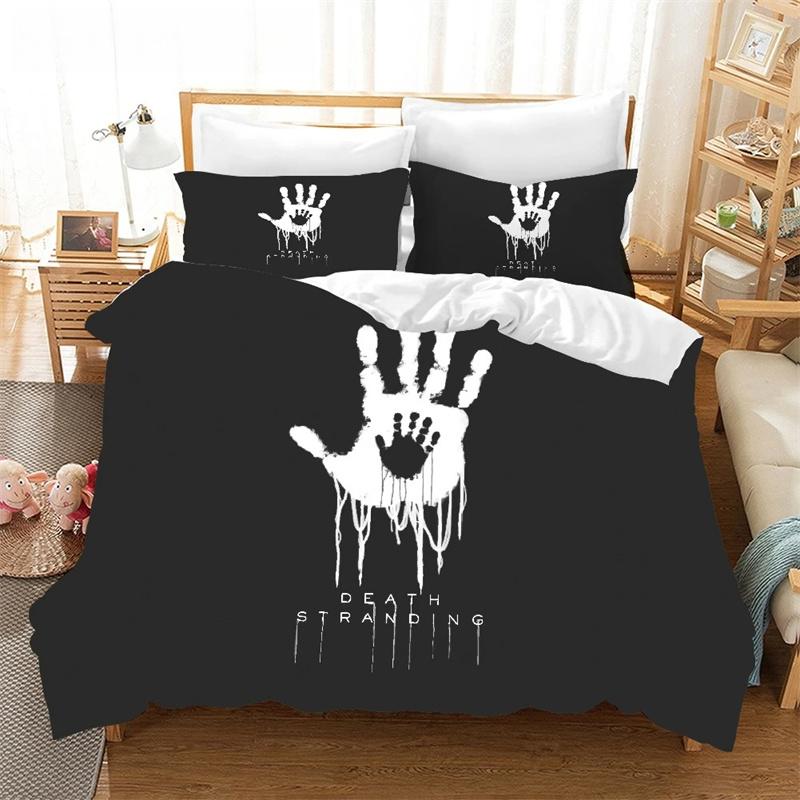 Halloween King Queen Bettbezug Horror Blood Hand Bettwäscheset für Teenager Gruselige rote Blutflecken 2/3-teilig Polyester Bettbezug
