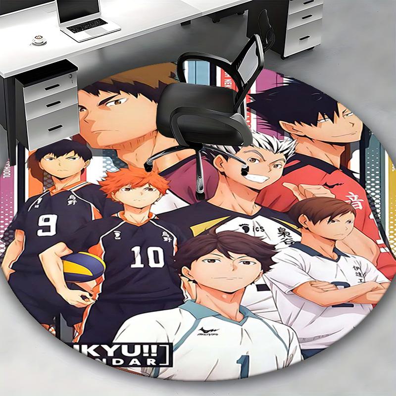 1pc Haikyuu!! Anime Volleyball Team Round Carpet Office Chair Mat, AntiSlip Rug for Home Decor, Seasonal Gift, Suitable for Office, Living Room