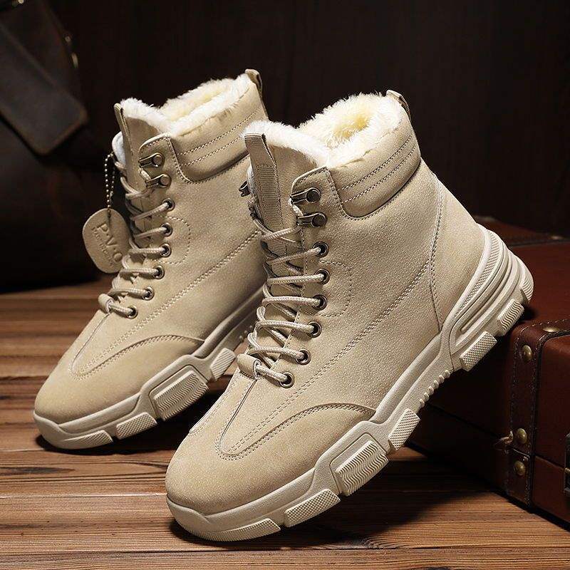 Snow Boots Men's Spring Velvet Thickened Thermal Cotton Boots Korean Version of British Style Middle Help Martin Boots Casual Versatile Trendy Shoes