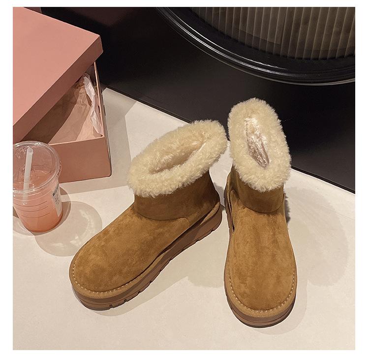 

[Фанфна] Утепленные теплые ботинки на толстой подошве для женской осени 2025 года, новые нескользящие плюшевые снежные хлопковые ботинки 40 верблюд
