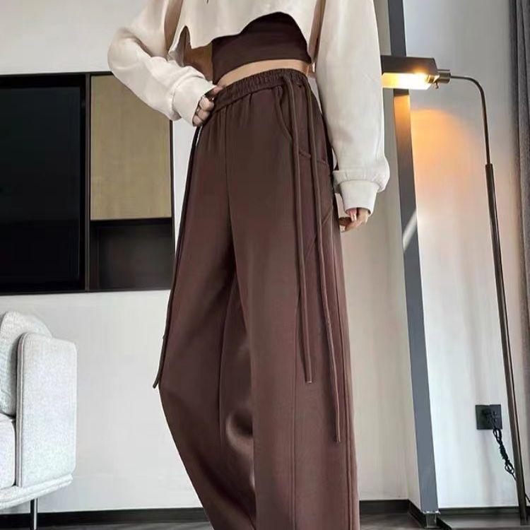 

Drapey Coffee Drawstring Wide-Leg Sweatpants for Women - Versatile Spring/Autumn Style S (Recommended for 65-90 pounds)