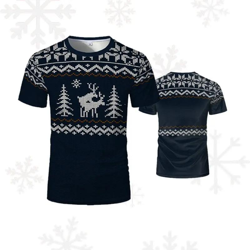 Christmas T-shirts For Men And Women Ugly-cute 3D Printed Reindeer And Snowflake Pattern Clothing Fashionable Holiday Party Tops