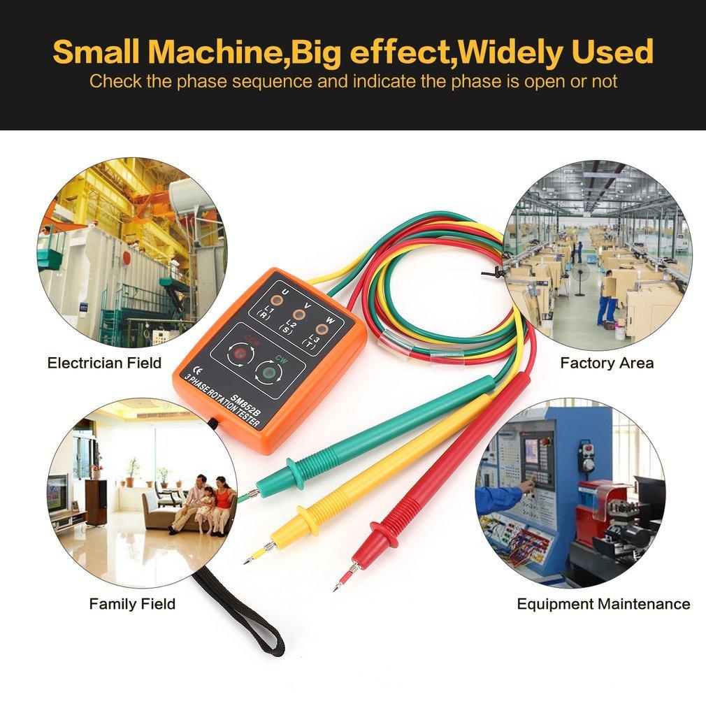 Sm852b 3-phase Rotation Tester Digital Phase Indicator Detector Led Buzzer Phase Sequence Meter 60vxefxbdx9e600v Ac