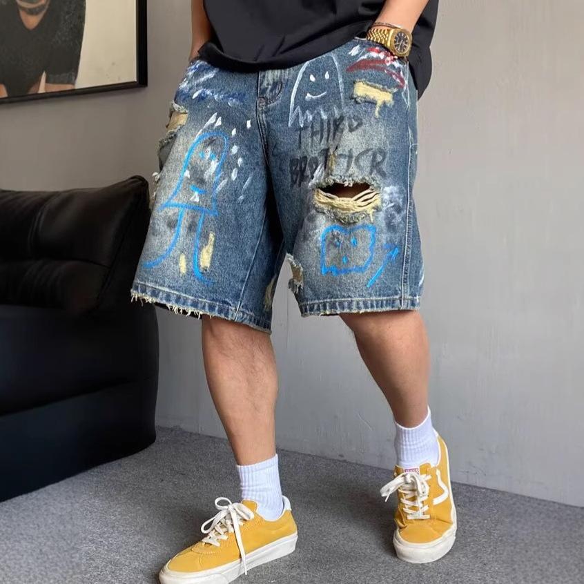 Pantaloni scurți bărbătești din denim rupți Stil nou de vară Modă Pantaloni scurți din denim crop lejeri