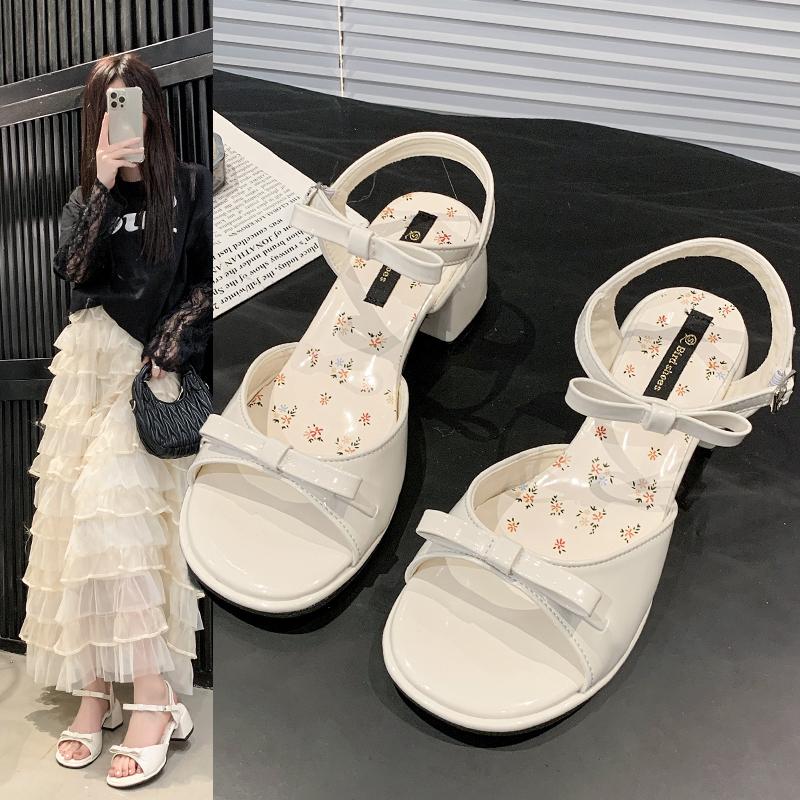 Mode Retro Damen Schuhe Klare Absätze 2025 Sommer Zehenfrei Hohe Sandalen Weiblich Original Peep High-Heel Neu Block Außen Schleife