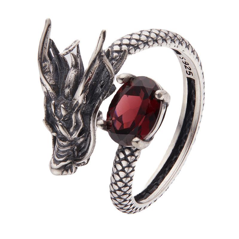 Drachenring S925 Sterling Silber Ring Herren- und Damenring Vintage Thailändisches Silber Offener Ring Nischen-Ohrringe