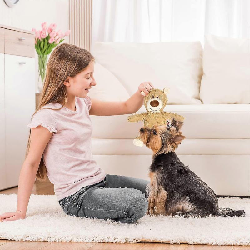 Plush Dog Teddy Bear, Plush Dog Squeak, Puppy & Small Dog Stuffed Dog Toys (Light Brown)