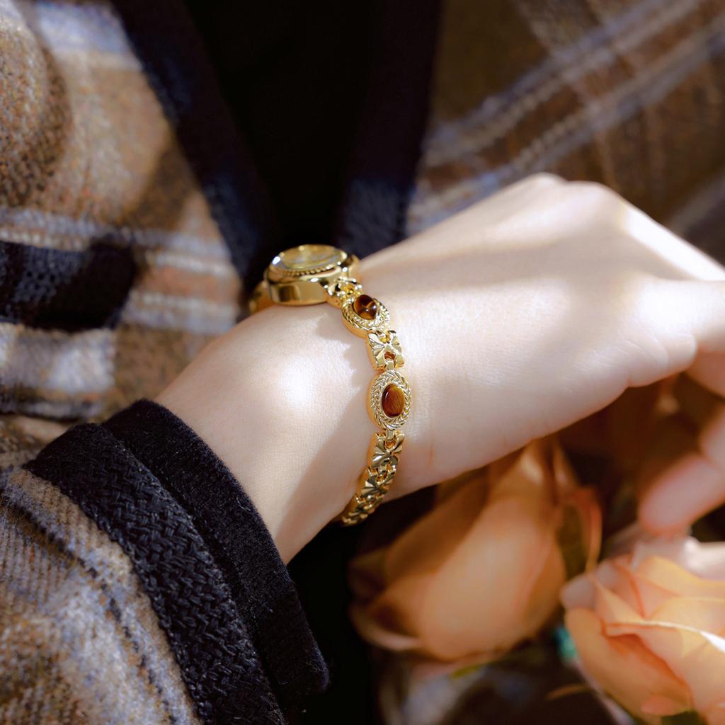 Luxury Brand Retro Oval Quartz Watch for Women Small Dial Fashionable Natural Jade Gold Bracelet Ladies Dress Wristwatch