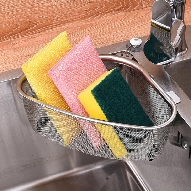 Kitchen Sink Drain Basket Stainless Steel Triangle Food Vegetables Peel Egg Filter Storage Organizer Kitchen Shelf Rack Drainier