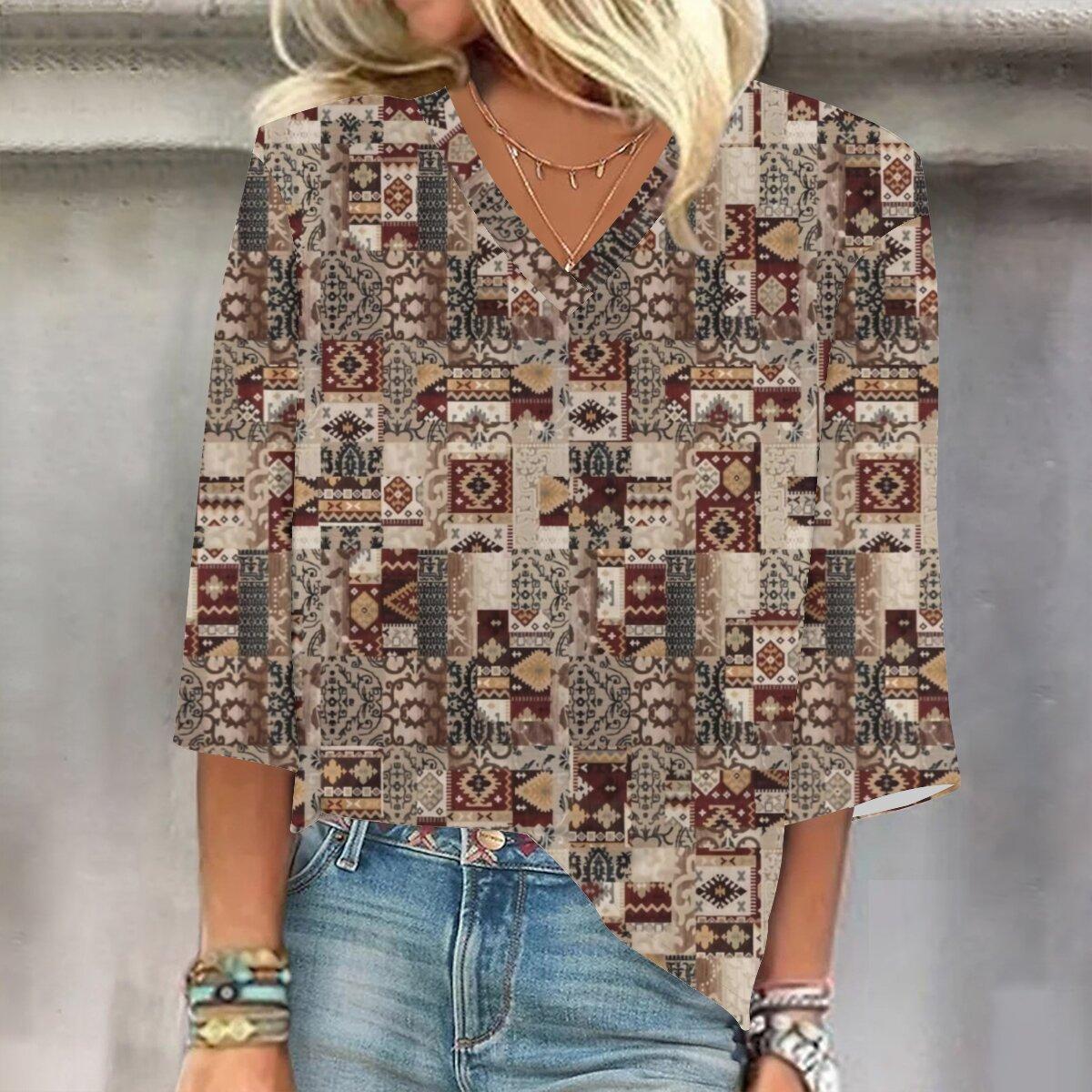 

2023 Весна и осень Новая мода 3/4 рукав с принтом