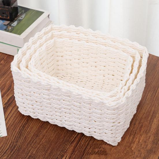 3Pcs Woven Storage Basket Natural Rattan Paper Rope Stackable Square Open Design for Kitchen Bedroom Living Room Bathroom Storage Organizers Home Tidy