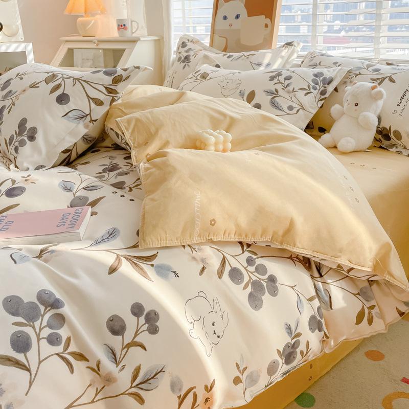 Washed Cotton 4Pcs Set, Spring And Autumn 1.8M Bed Sheet Double Quilt Set 3Pcs Home Textile