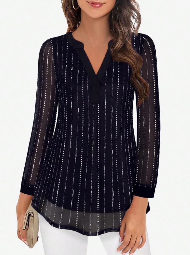Women's European & American V-neck 3/4 Sleeve Printed Chiffon Loose Plus Size Top