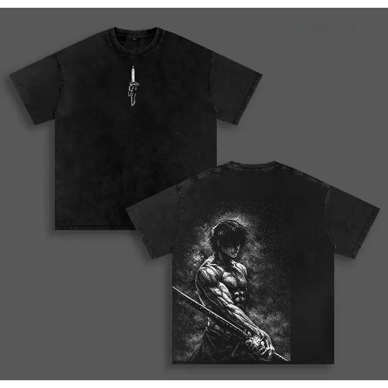 Gothic Jujutsu Kaisen Anime T-shirt Fushiguro Toji Washed Y2k Tshirt Men's Clothing Top Summer Short Sleeve Cotton Tee Shirt