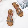 Sandalen Damen Retro Ethno Bohemian Keilabsatz Strass Sandalen Lässige Bequeme Damenschuhe