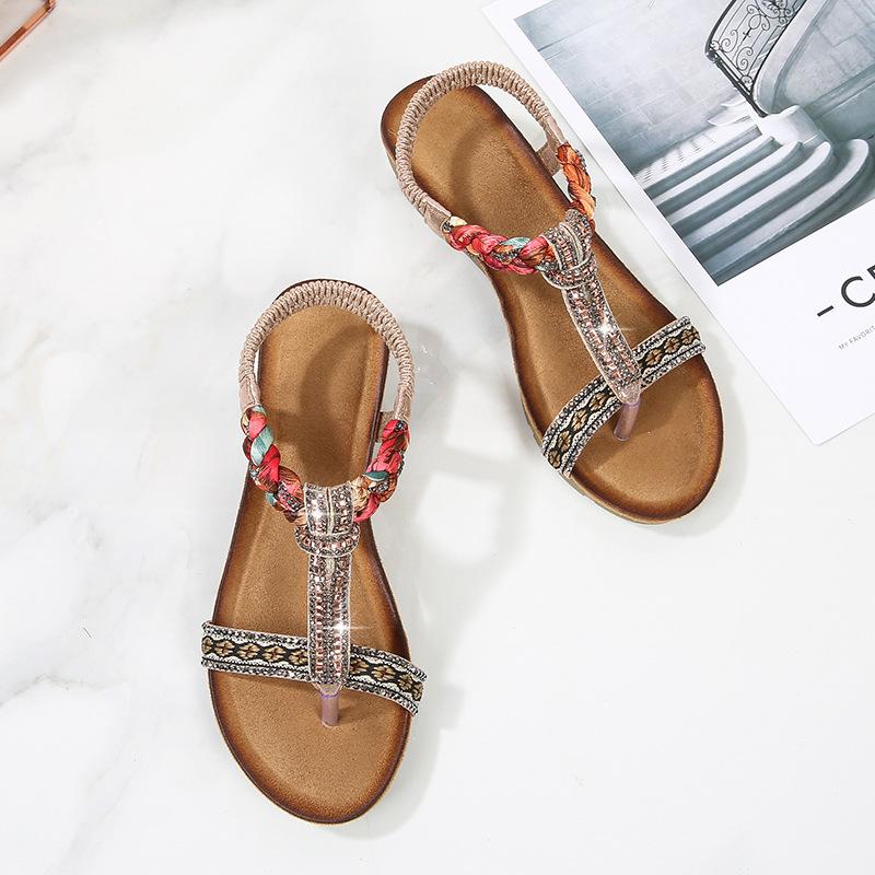 Sandalen Damen Retro Ethno Bohemian Keilabsatz Strass Sandalen Lässige Bequeme Damenschuhe