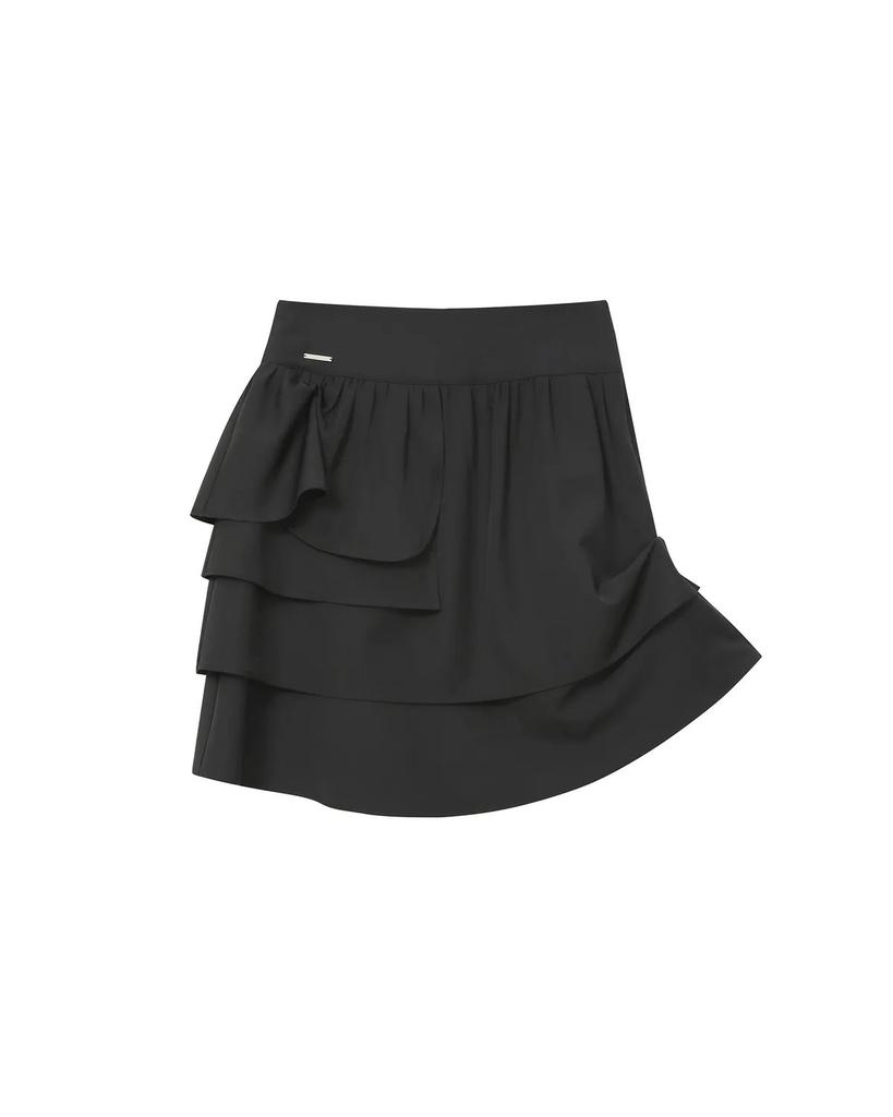 Miseki Seoul Unbalanced Layers Midi Skirt Black