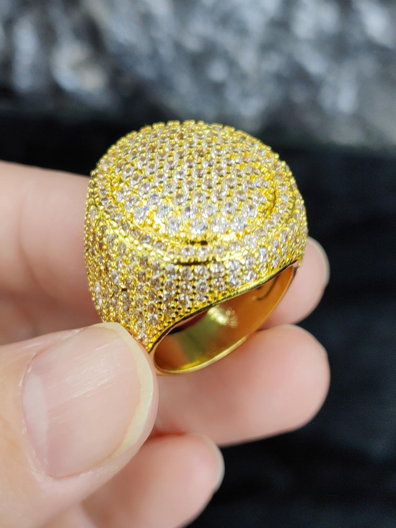 Round Ring Copper Inlaid Zircon Full Diamond Personalized Hip Hop Trendy Couple Accessories Ring No. 7 золотой