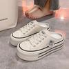 Canvas half slippers women wear 5 spring new Internet celebrity explosion high sense thick bottom heightened no heel lazy