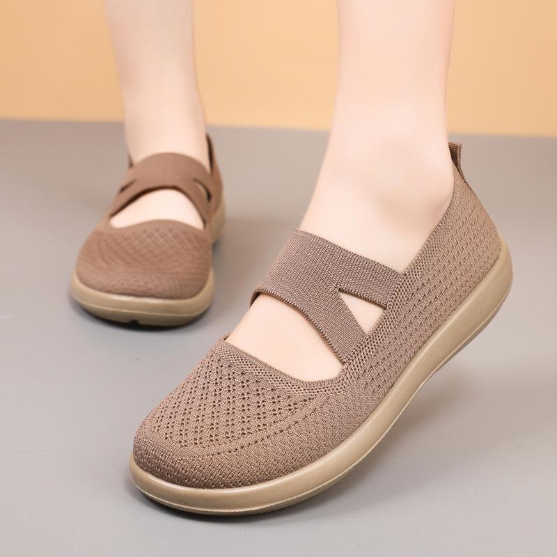 Buty dla mamy wiosenne damskie nowe modne buty z tkaniny flying oddychające miękka podeszwa casualowe buty na płaskiej podeszwie damskie buty