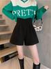 Women's Black Woolen A-line Wide-leg Plus Size High-waist Slimming Bootcut Casual Shorts