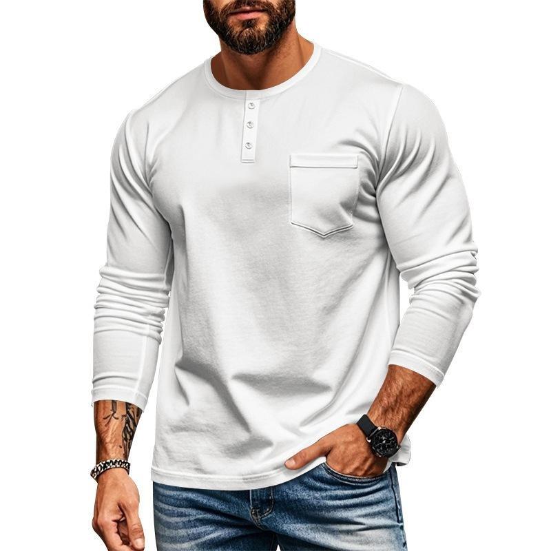Men's Autumn and Winter Round Neck Long-sleeved T-shirt Slim Breathable Pullover Casual Long-sleeved Bottoming Shirt Tops