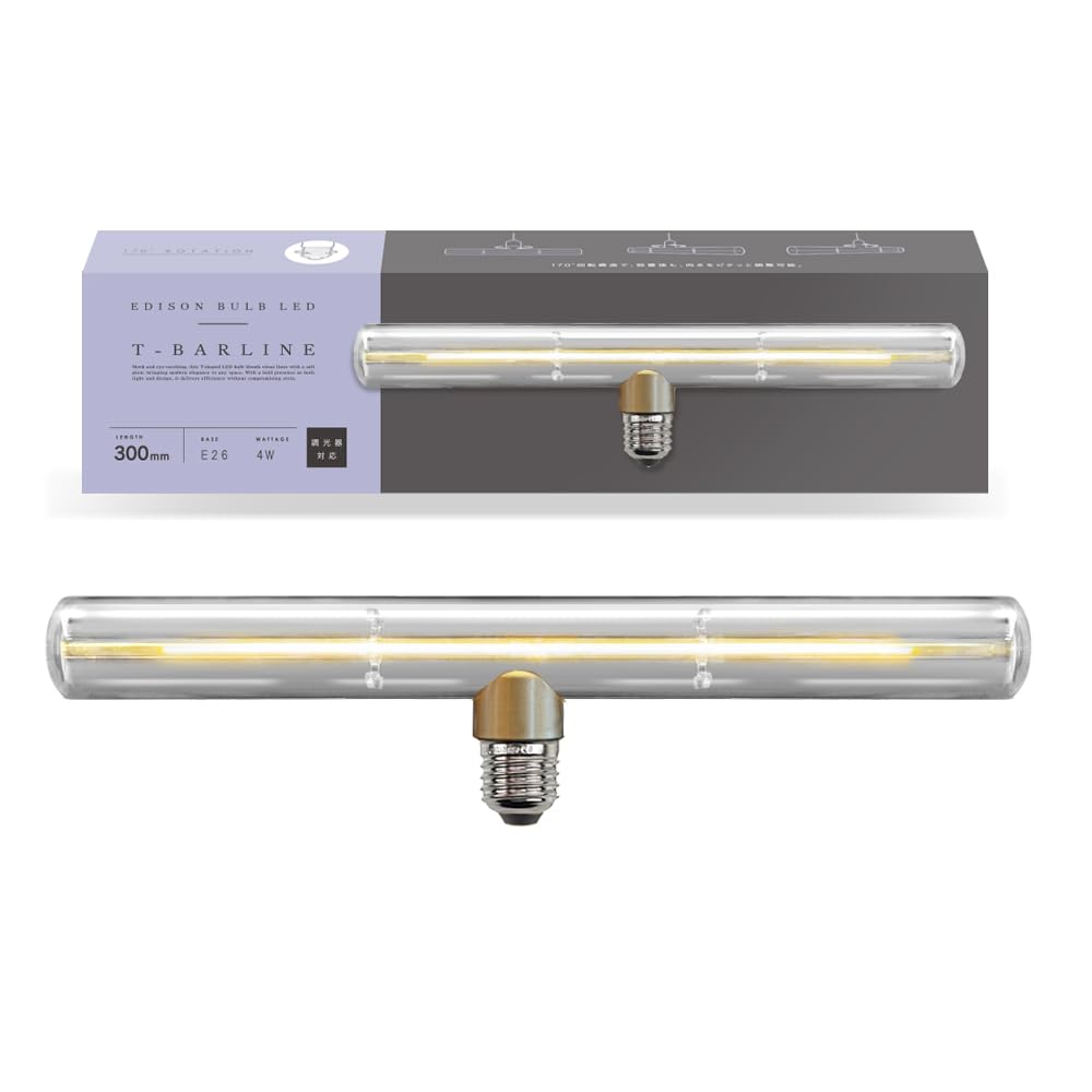 

E26 Edison Bulb, LED T-Bar Line (Clear300mm), 20W Equivalent, 2000K, Dimmable, Warm White, Bare Edison Bulb, Horizontal, Long Bar Shape
