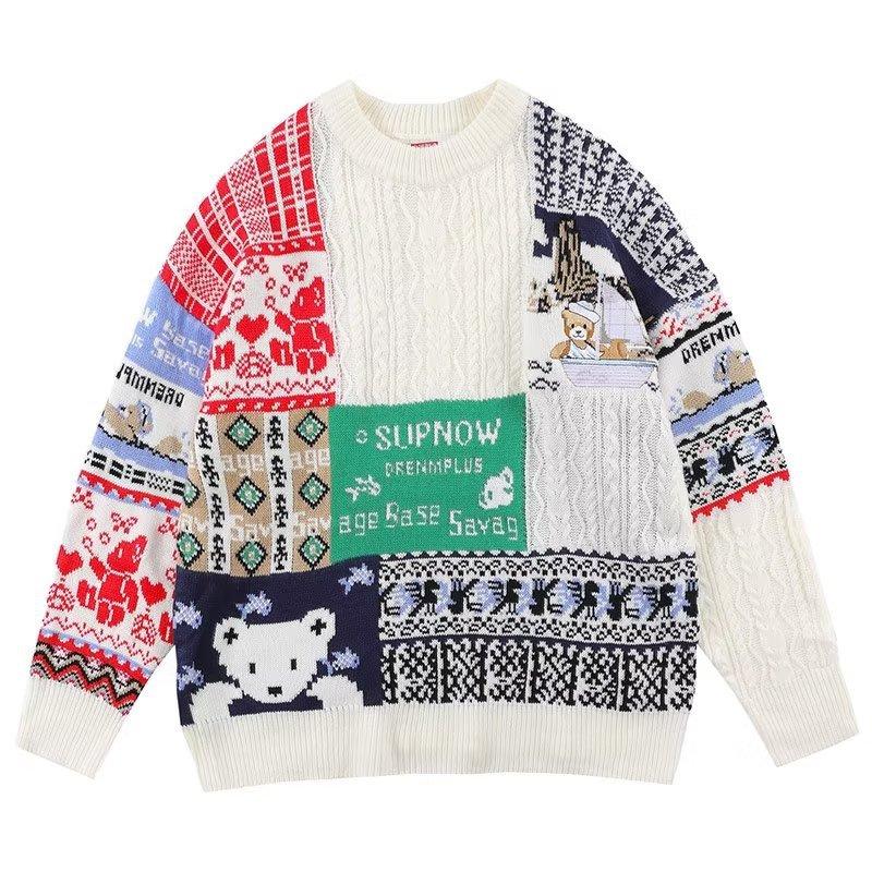Winter Men Turtleneck Sweaters Christmas Ski Bear Knitted Pullovers Casual Sweaters Male Knitwear Patchwork Pullover Men