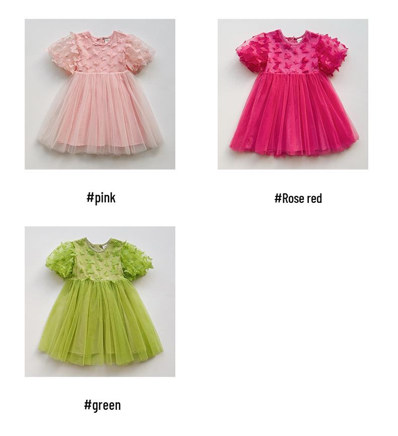 Girl's Tulle Princess Dress with Butterfly Puff Sleeves